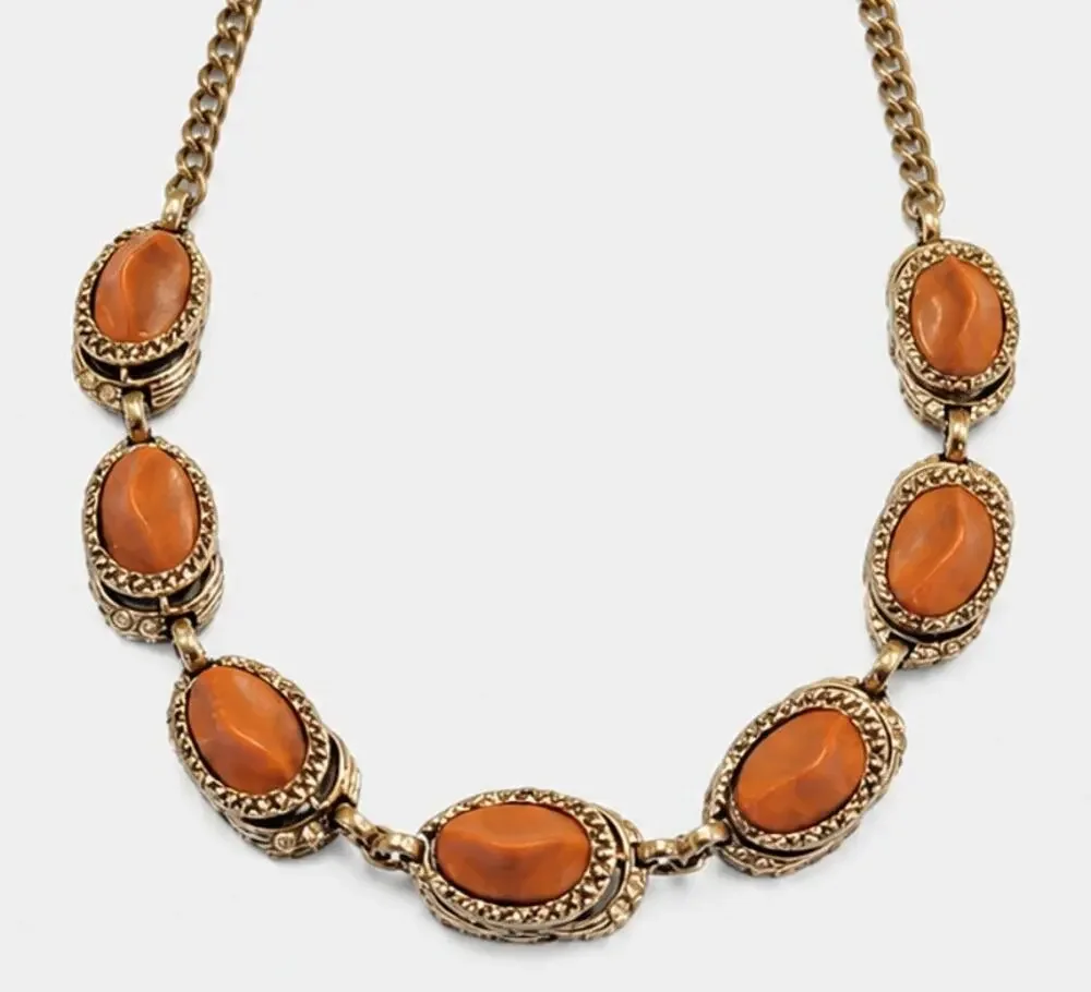 Vintage‎ Mid-Century Adjustable Necklace Rhinestones Rust Red 15